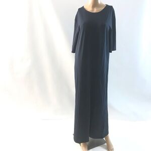 H&M Women Maxi Dress Sz M Short Sleeve Long Side Slit Navy Blue Solid Modest New